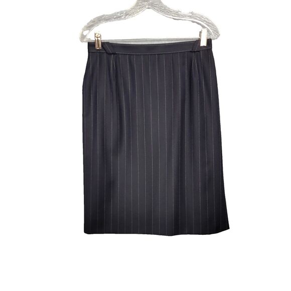 Escada Margaretha Ley Skirt Sz 40 Pure Virgin Wool Black Pinstripe Germany Gold - Picture 1 of 16